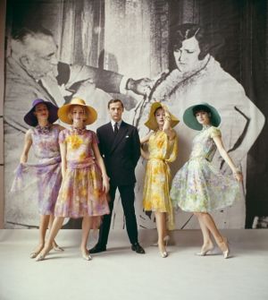 Dior creative director Marc Bohan with models from his first collection Spring-Summer 1961
